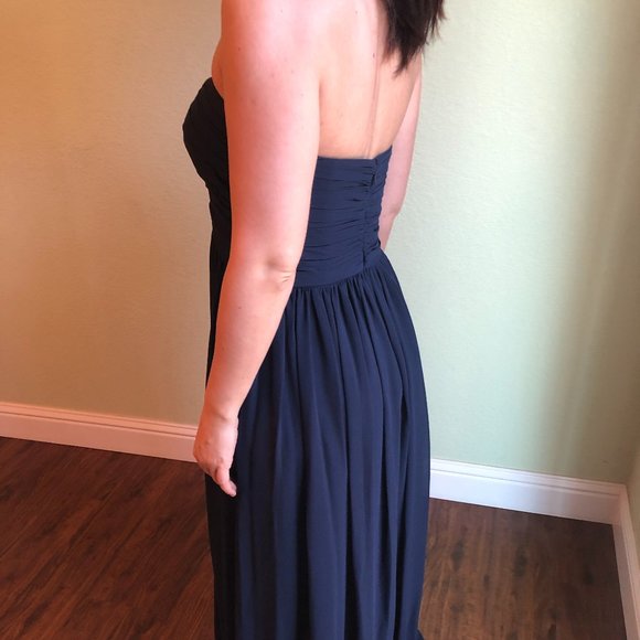 Navy Blue Strapless Bridesmaid Dress Size 8 - Picture 2 of 3